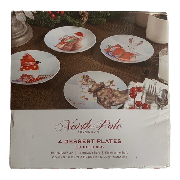 NORTH POLE TRADING CO Dessert Plates Good Tidings Set of 4 Porcelain Bunny Gifts - Picture 10 of 15